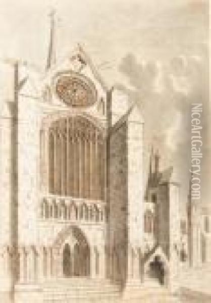 Southern Aspect Of Lichfield Cathedral Oil Painting - Moses Griffiths