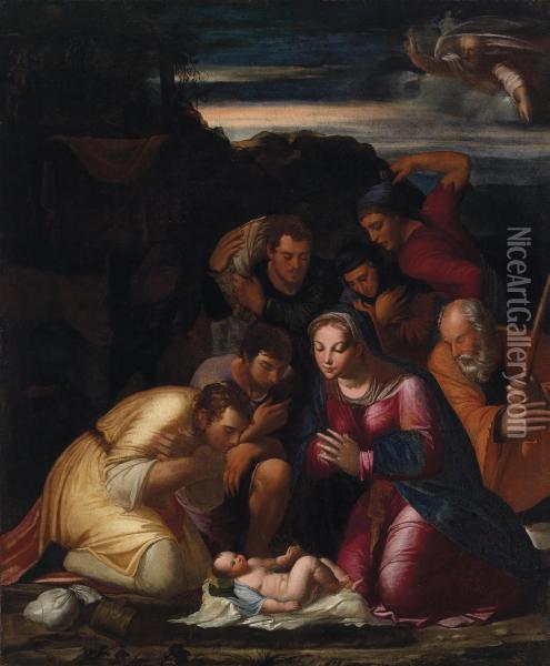 Adoration Of The Shepherds Oil Painting - Girolamo da Carpi