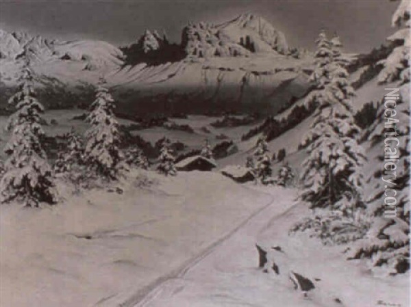 Winter Sunrise In The Alpines Oil Painting - Christian Baumgartner