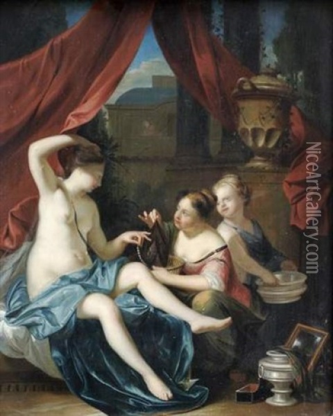 Bethsabee A Sa Toilette Oil Painting - August Leu the Younger
