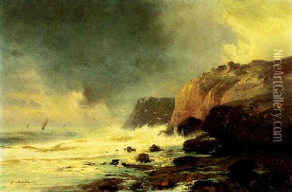 A Rocky Coastline Oil Painting - Gregor von Bochmann the Elder