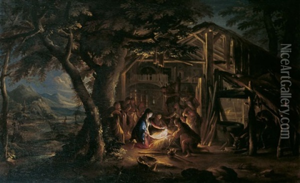 Die Anbetung Der Hirten Oil Painting - Johann Heinrich Roos