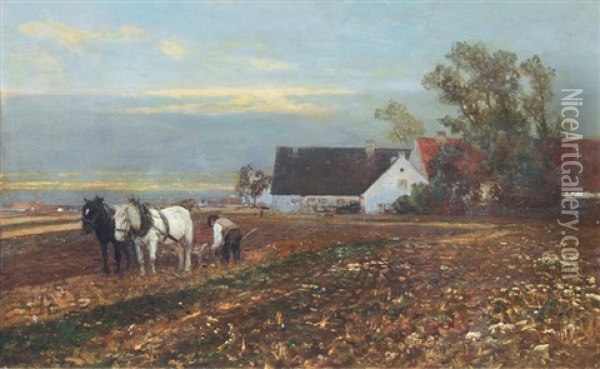 A Farm In Evening Light Oil Painting - Anders Andersen-Lundby