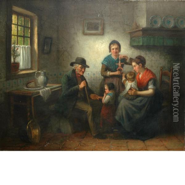 The New Toy Oil Painting - Jan Jacobus Matthijs Damschroder