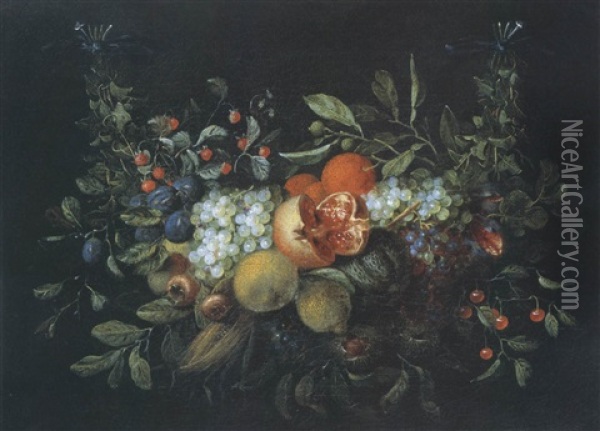 Fruchtegirlande Mit Granatapfeln, Limonen Und Feigen Oil Painting - Jan Pauwel Gillemans the Younger