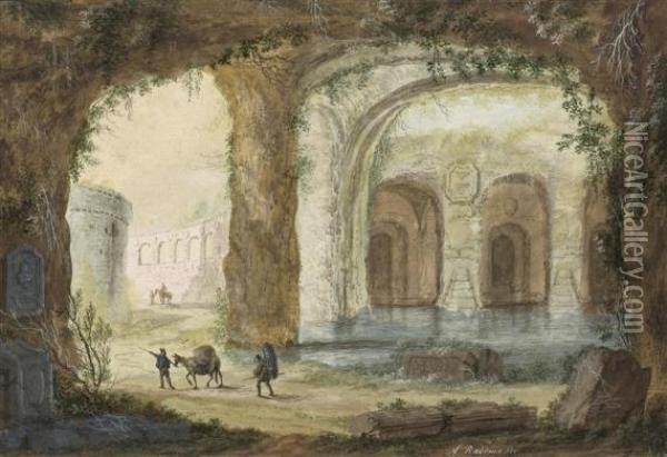 Italian Landscape With Grottos And Ruins Oil Painting - Abraham Rademaker