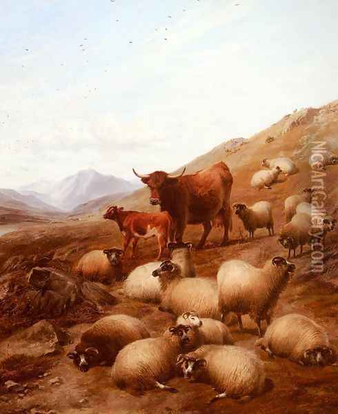In The Highlands Oil Painting - Thomas Sidney Cooper