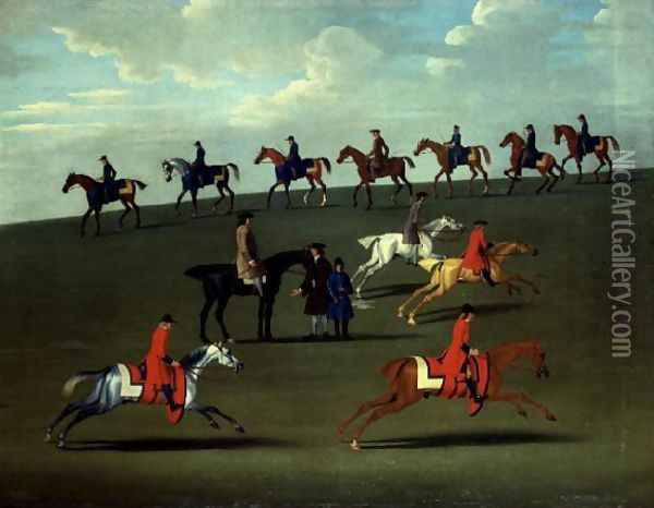 Race Horses exercising in a landscape Oil Painting - James Seymour