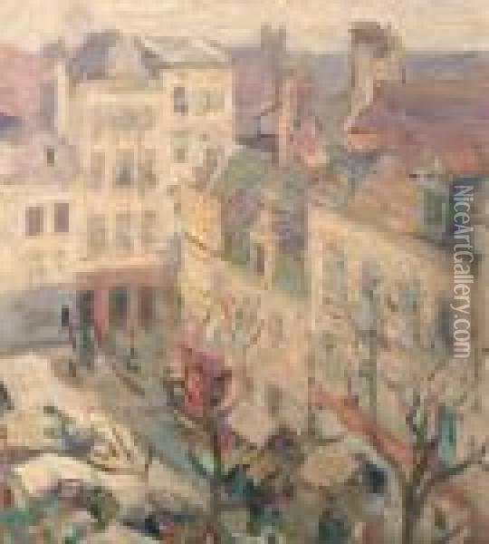 A Market Along A Tree-lined Street Oil Painting - Joseph Morris Raphael