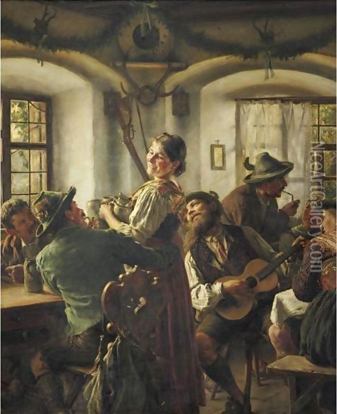 Inside A Bavarian Tavern Oil Painting - Emil Rau