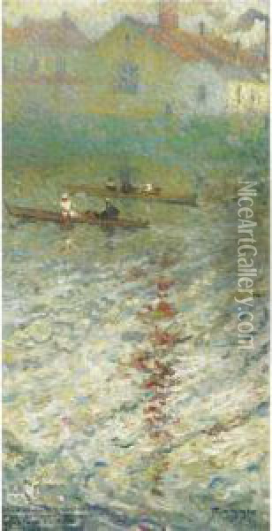 Barques Sur Le Lac Oil Painting - Emilio Boggio
