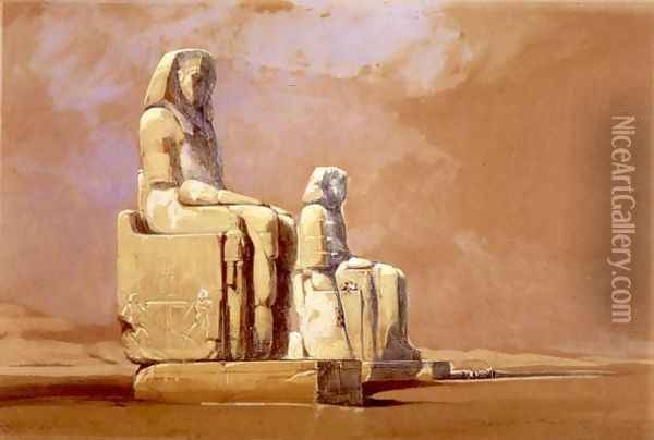 Colossi, Thebes, 1838 Oil Painting - David Roberts