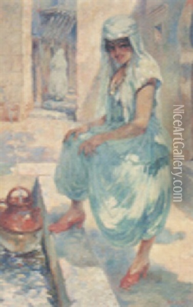 An Oriental Woman At A Well Oil Painting - Antoine Daens