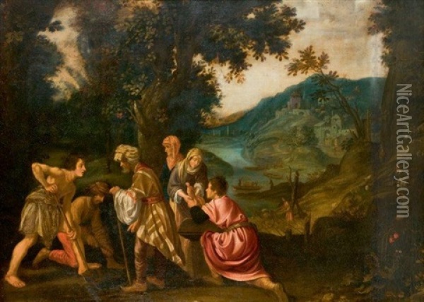 Jacob Enterrant Les Idoles Oil Painting - Pieter Lastman
