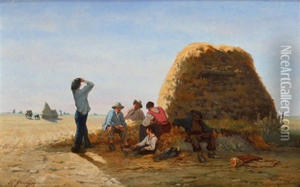 Le Repos Des Moissonneurs Oil Painting - Nicolas Berthon