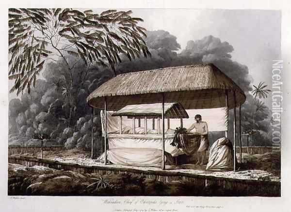 Waheiadooa, Chief of Oheitepeha, Lying in State, from Views in the South Seas, pub. 1789 Oil Painting - John Webber