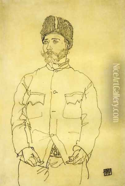 Russian Prisoner Of War With Fur Hat Oil Painting - Egon Schiele