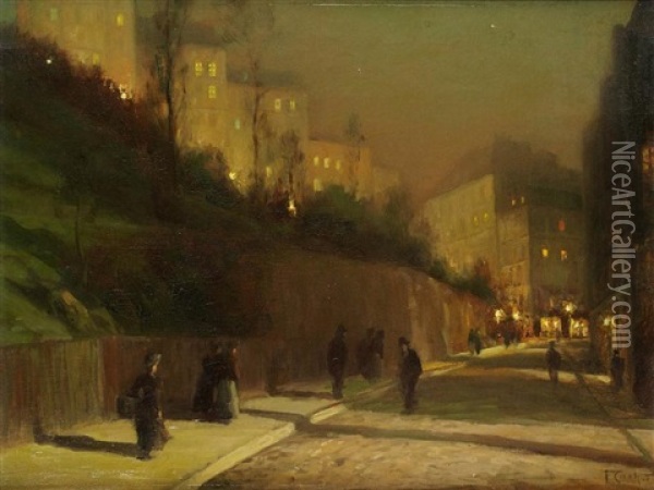 Rue Saint Vincent A Montmartre, De Nuit Oil Painting - Francois Charles Cachoud