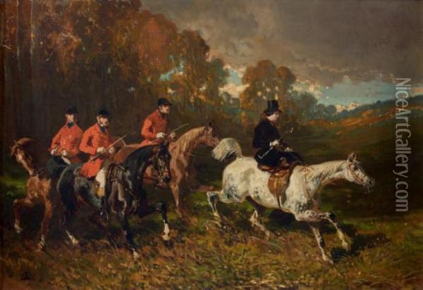 Cavaliers Sortant De La Foret Oil Painting - Alfred De Dreux