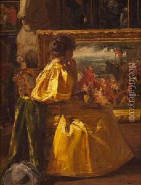 Die Kunstbetrachterin Oil Painting - Gustave Vanaise