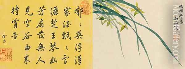 Leaf 4a and 4b, from Master Shen Fengchis Orchid Manual, Vol. II, 1882 Oil Painting - Zhenlin Shen
