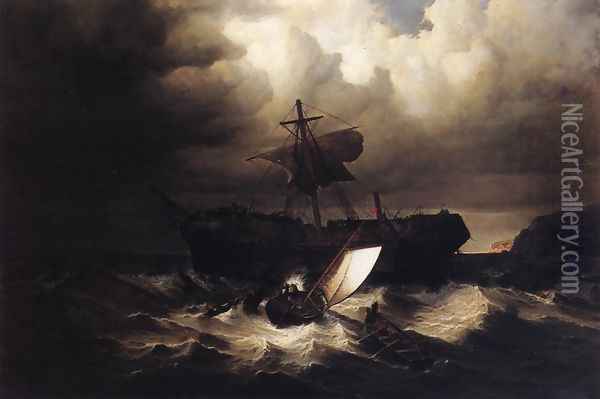 Wreck of an Immigrant Ship off the Cost of New England Oil Painting - William Bradford