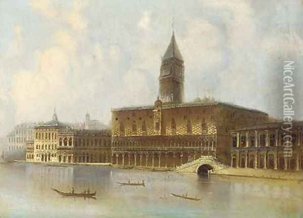 Gondolas before the Doge's Palace, Venice Oil Painting - Italian School