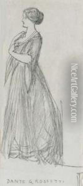 Study Of A Standing Female Figure, Facing Left Oil Painting - Dante Gabriel Rossetti