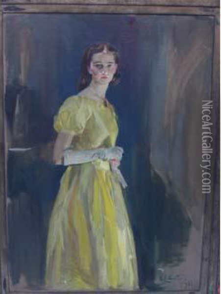  Portrait De Melle Bardy  Oil Painting - Virgilio Costantini