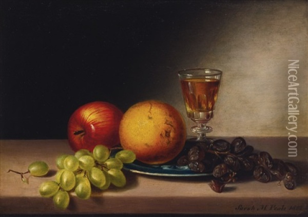Fruit And Grapes Oil Painting - Sarah Miriam Peale