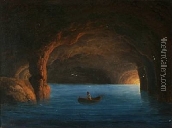 The Blue Grotto On Capri, Italy Oil Painting - Georg Emil Libert