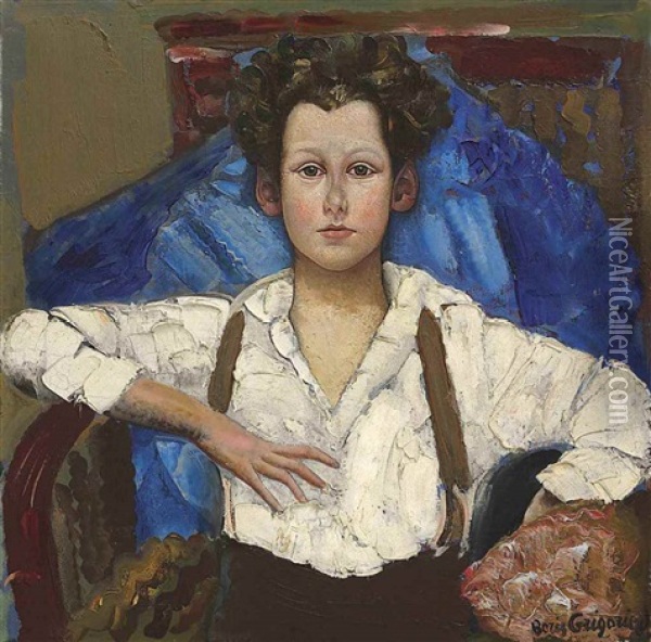 Portrait D'un Jeune Garcon Oil Painting - Boris Dmitrievich Grigoriev
