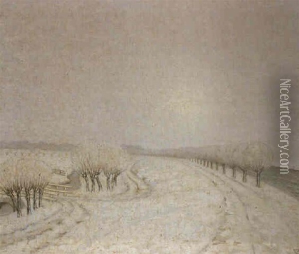 A Winter Landscape: Winterlandschap Oil Painting - William Degouve de Nuncques