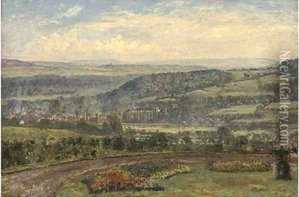 Across the valley to the city beyond Oil Painting - John William Buxton Knight