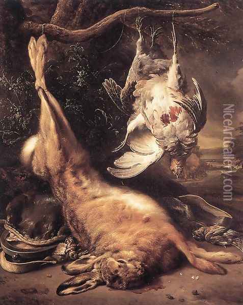 Dead Hare and Partridges c. 1690 Oil Painting - Jan Weenix