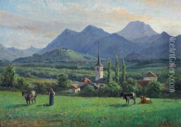 Greyerzer Landschaft Oil Painting - Jean-Joseph Reichlen