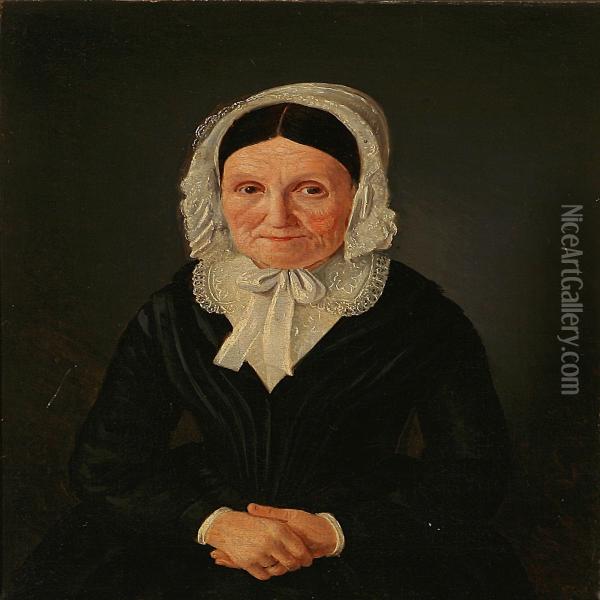 Portrait Of An Elderly Woman In A Black Dress Oil Painting - Jean-Meno Haas
