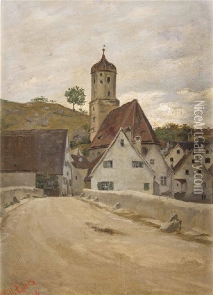 Brucke Und Kirche Von Harburg Im Ries Oil Painting - Wilhelm Eilers