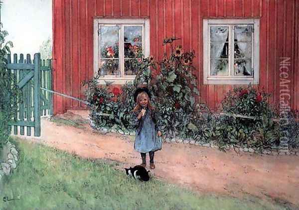 Brita, Cat And A Sandwich Oil Painting - Carl Larsson