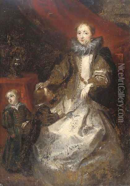 Portrait of La Marchesa Caterina Durazzo and her two sons Oil Painting - Sir Anthony Van Dyck