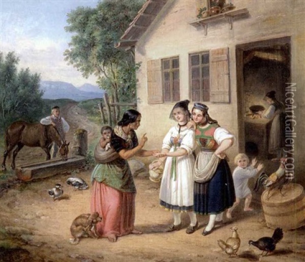 Die Wahrsagerin In Betzingen (im Hintergrund Reutlingen?) Oil Painting - Johann Georg Adam Gottlob Gutekunst