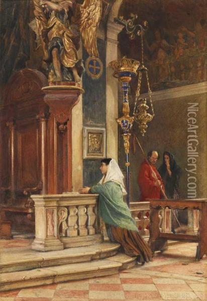 Betende In Einer Venezianischen Kirche Oil Painting - Ludwig Passini