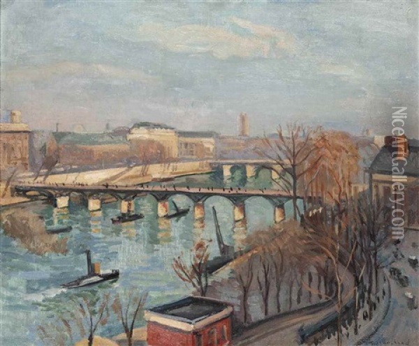 The Pont Des Arts And Pont Neuf, Paris Oil Painting - Jean Hippolyte Marchand