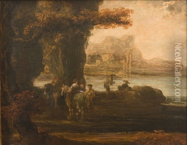 La Halte De Cavaliers Pres D'une Grotte Et D'une Riviere Oil Painting - Jan de Momper