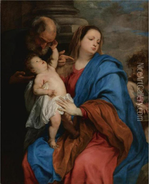 Holy Family With An Angel, Perhaps The Rest On The Flight Into Egypt Oil Painting - Sir Anthony Van Dyck