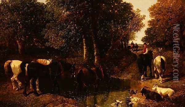 Crossing the Stream, 1840 Oil Painting - John Frederick Herring Snr