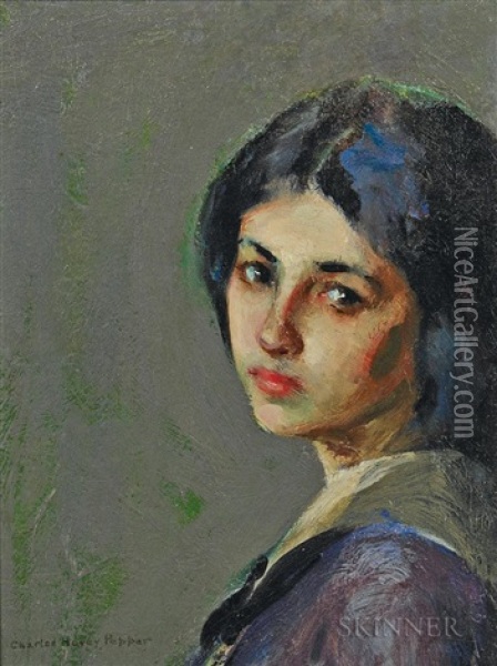 Study In Gray/a Young Woman Oil Painting - Charles Hovey Pepper