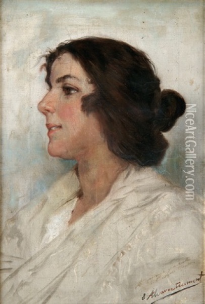 Retrato De Joven Oil Painting - Eugenio Alvarez Dumont