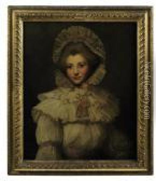 Portrait Of Lavinia Bingham 
(1762-1831), Wife Of George John, 2ndearl Spencer, In A White Dress And 
Mob Cap Oil Painting - Sir Joshua Reynolds