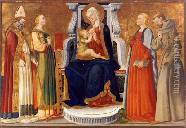 The Madonna And Child Enthroned With Saints Ambrose, Catherine, Margaret And Francis Oil Painting - Neri di Bicci
